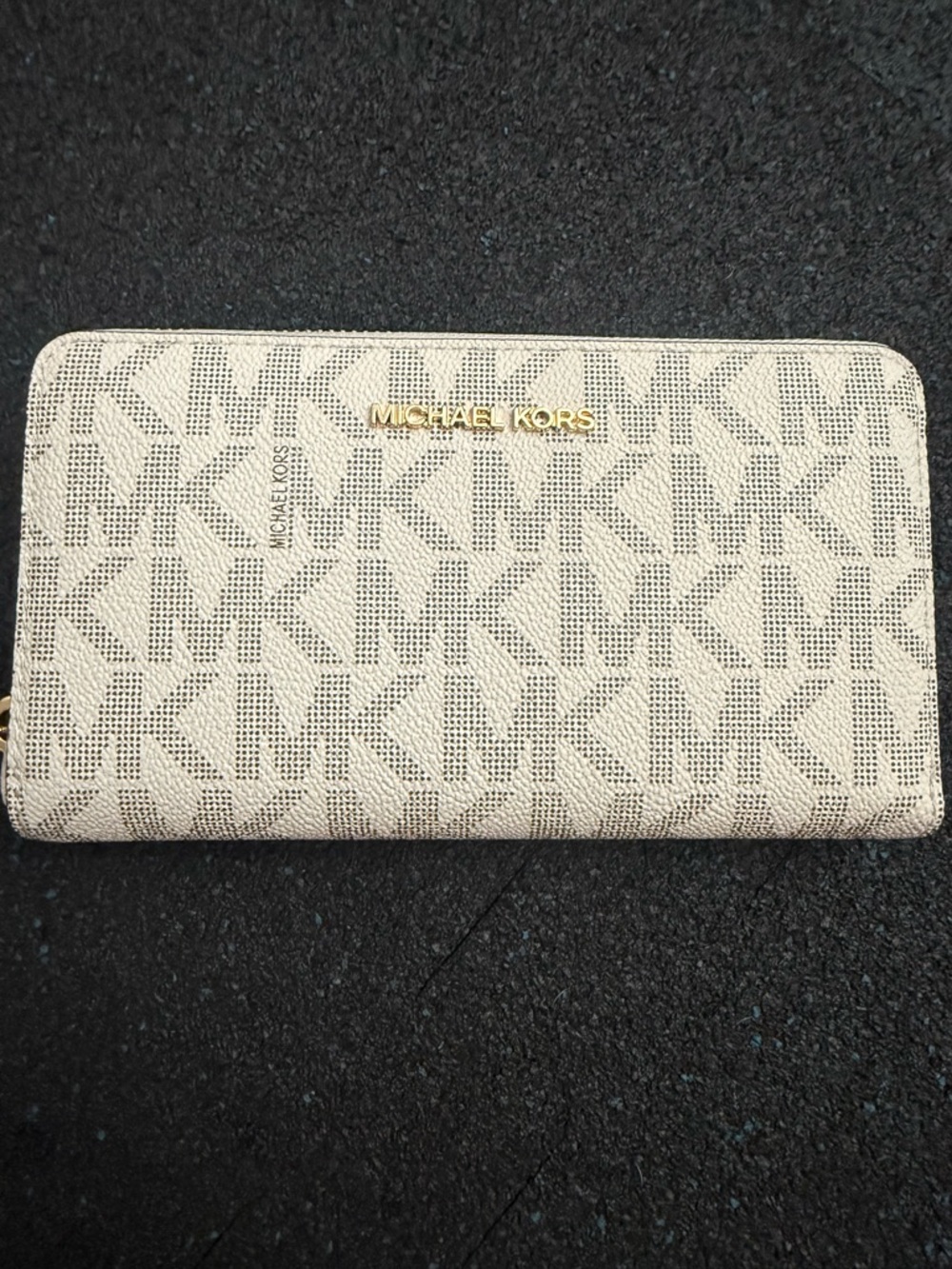 Michael Kors Cream and Gold Logo Zip Wallet
